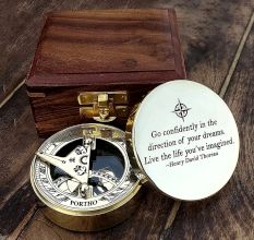 Brass Sundial Compass with Wooden Box